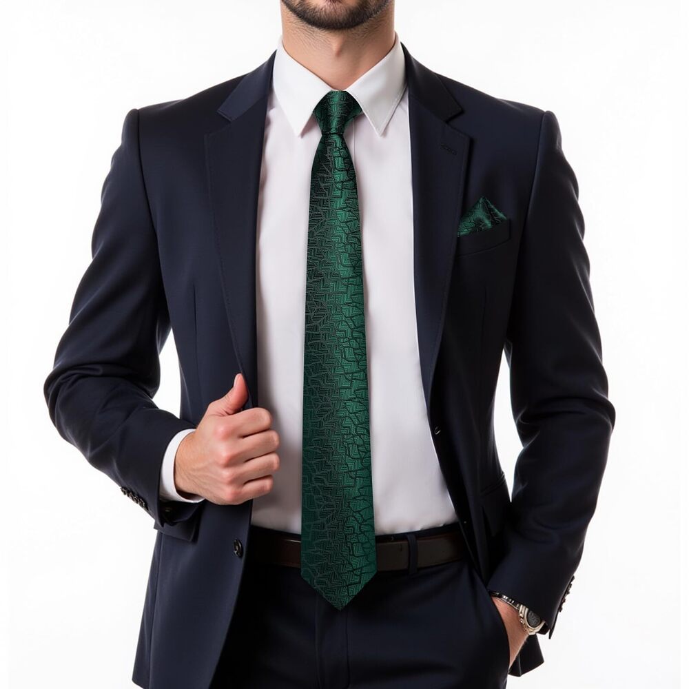 6231 Extra Long Tie Silk 63" XL Necktie and Pocket Suqare Cufflinks Set Big - Picture 2 of 7